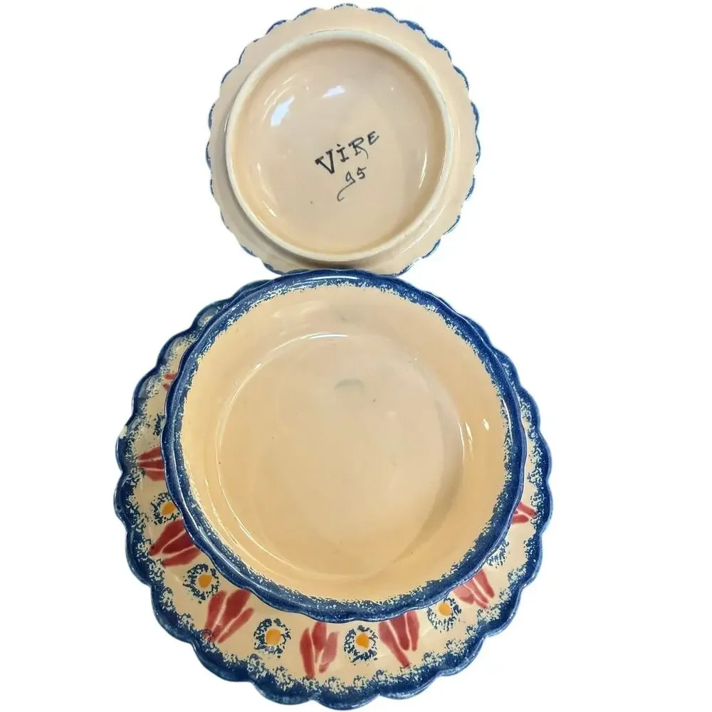 French Vire Faience Vintage Tray Teapot Cups Sugar Cream Covered Dish-9 PC Set - Picture 10 of 14